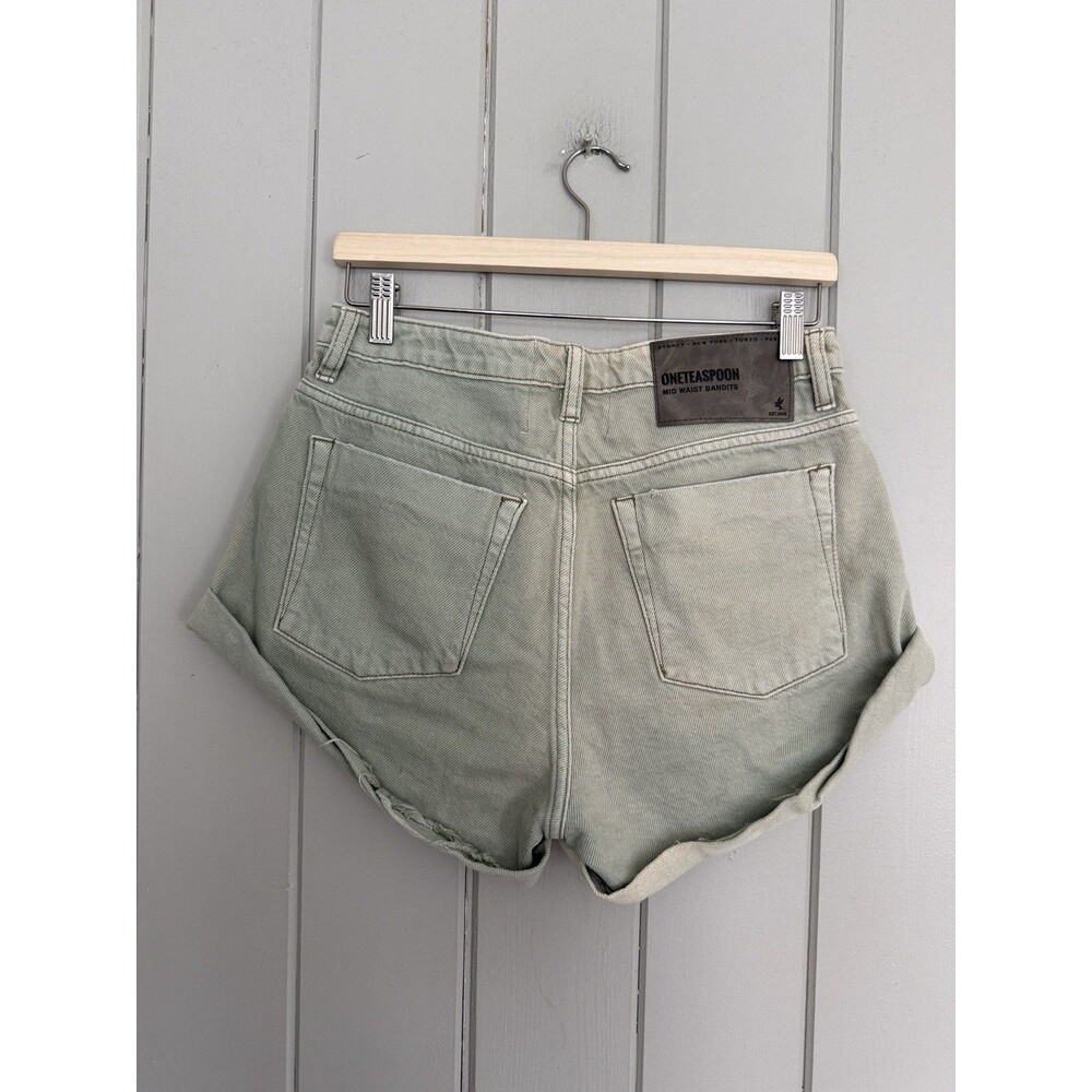 One Teaspoon Bandit Shorts 26 Denim Archive Faded Khaki 100% Cotton Button Fly - Picture 3 of 5